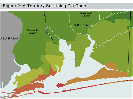 A territory set using zip code